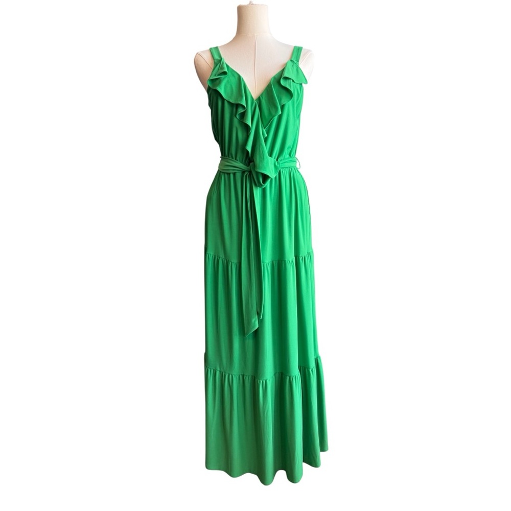 Emma & Michele, Sleeveless Tie Waist Vibrant Green Maxi Dress, Size Small